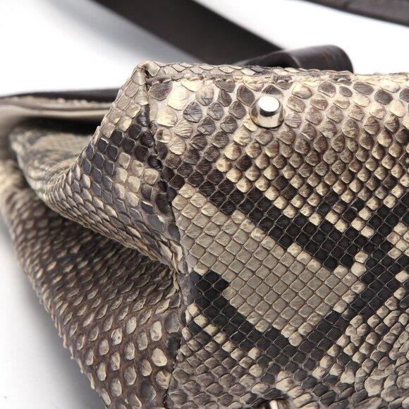 Colombo Via Della Spiga Leather Snakeskin Shoulder Bag Croc Embossed Italy Brown - Picture 7 of 15